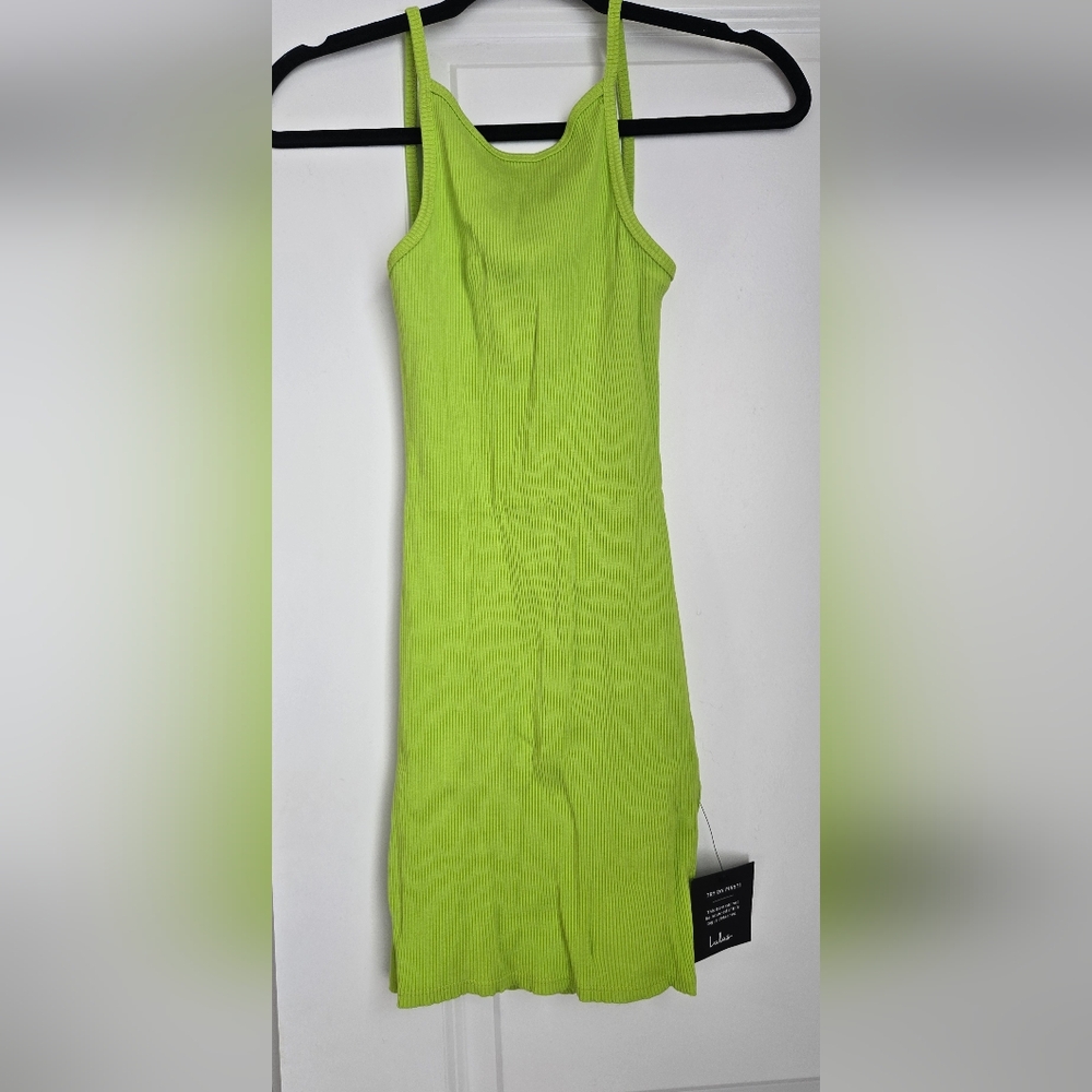Lulu's Neon Lime Ribbed Mini Dress
